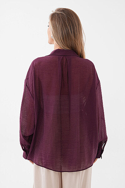 Renk: Mürdüm | Taşlı Oversize Gömlek