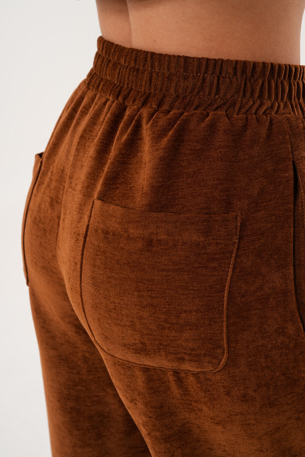 Renk: Camel | Lastikli Bel Konik Paça Şönil Pantolon