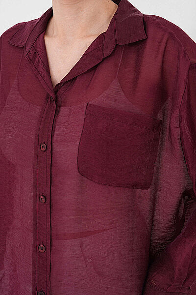 Renk: Bordo | Transparan Oversize Gömlek