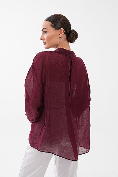 Renk: Bordo | Transparan Oversize Gömlek