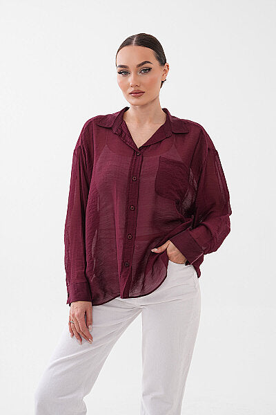 Renk: Bordo | Transparan Oversize Gömlek