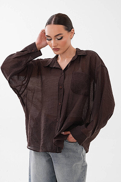 Renk: Kahverengi | Transparan Oversize Gömlek