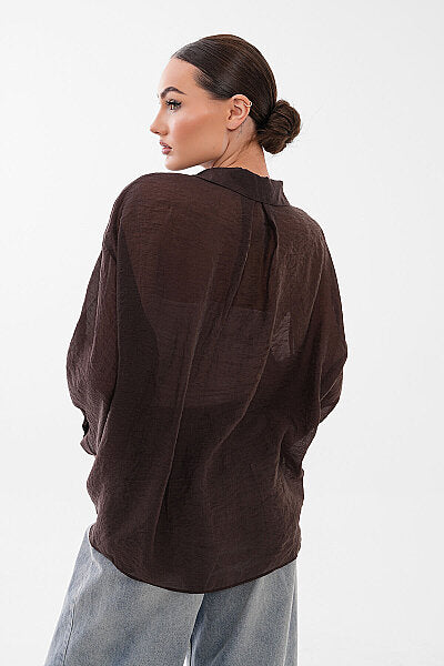 Renk: Kahverengi | Transparan Oversize Gömlek