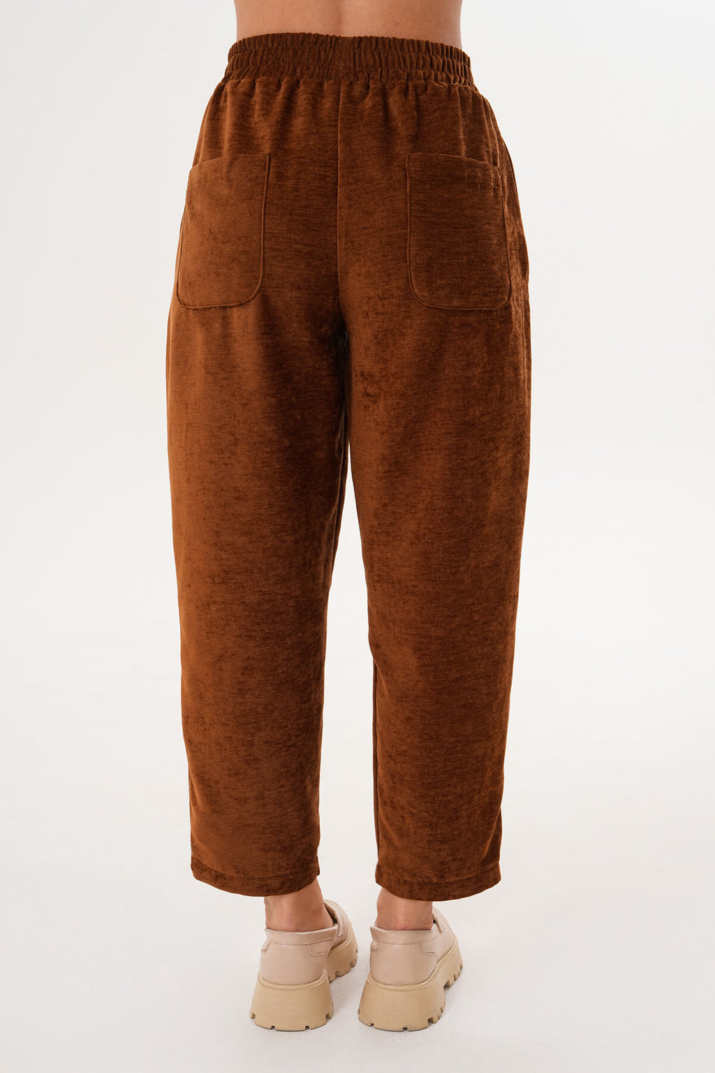 Renk: Camel | Lastikli Bel Konik Paça Şönil Pantolon