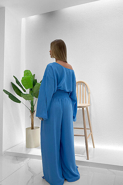 Renk: Mavi | Oversize Bağlama Detaylı Bluz