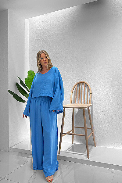 Renk: Mavi | Oversize Bağlama Detaylı Bluz