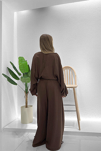 Renk: Kahverengi | Oversize Bağlama Detaylı Bluz
