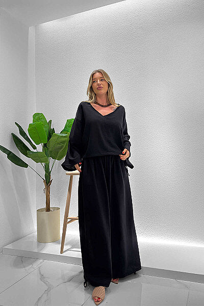 Renk: Siyah | Oversize Bağlama Detaylı Bluz