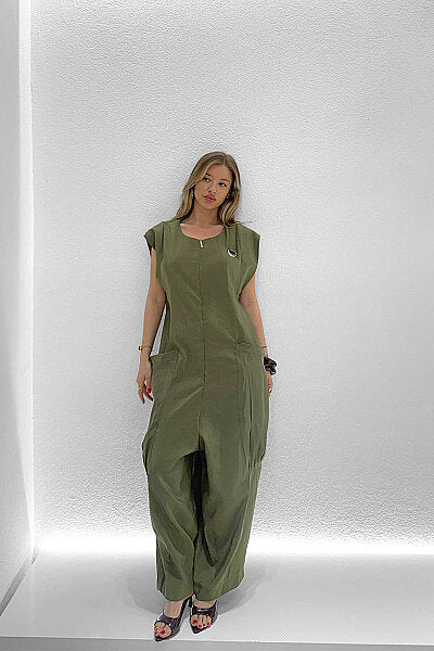 Renk: Haki | Oversize Kolsuz Tulum