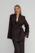 M2002 Kemerli Blazer Ceket Kahverengi