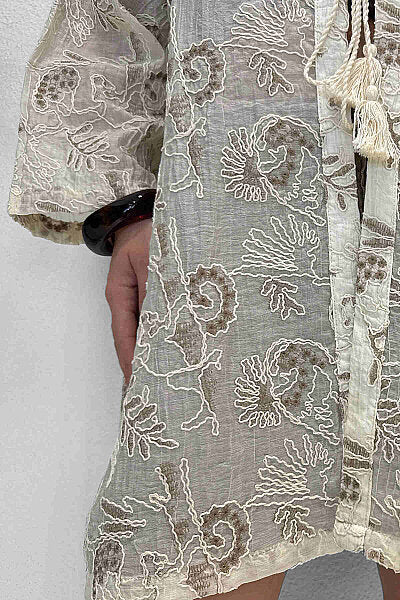 Renk: Kahverengi | Nakış Detaylı Kimono
