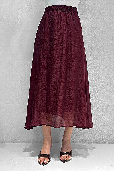 Renk: Bordo | Leopar Kemer Detaylı Midi Etek