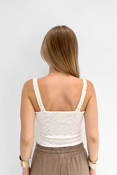 Renk: Ekru | Dantelli Crop Top