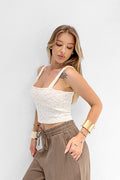 Renk: Ekru | Dantelli Crop Top