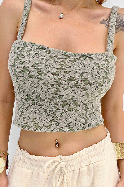 Renk: Yeşil | Dantelli Crop Top