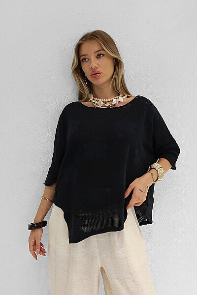 Renk: Siyah | Çiçek Desenli File Bluz