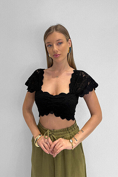 Renk: Siyah | Dantel Detaylı Crop