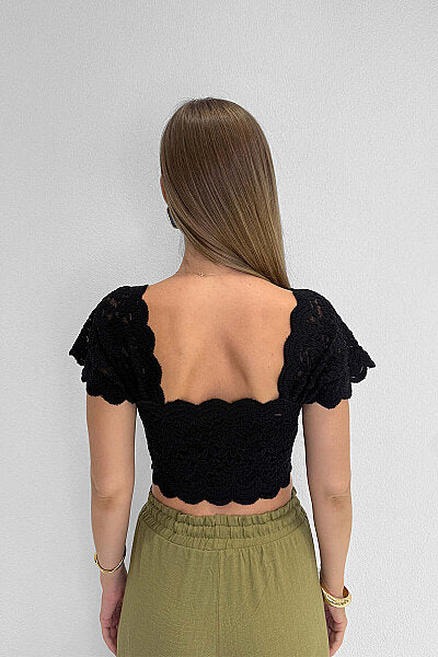 Renk: Siyah | Dantel Detaylı Crop