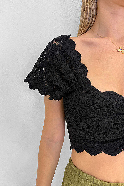 Renk: Siyah | Dantel Detaylı Crop