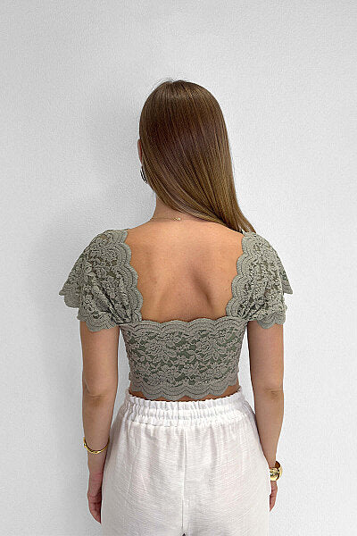Renk: Yeşil | Dantel Detaylı Crop