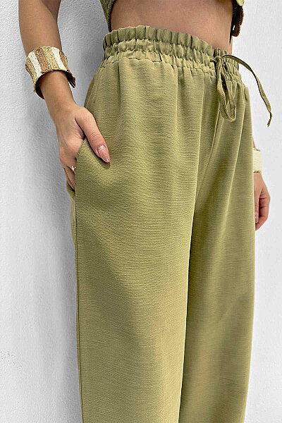 Renk: Olive | Paça Nakışlı Pantolon