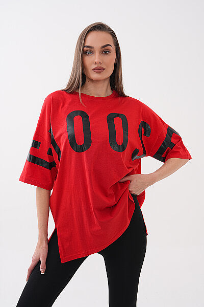 Renk: Siyah | Oversize Choose Baskılı Tshirt Kırmızı