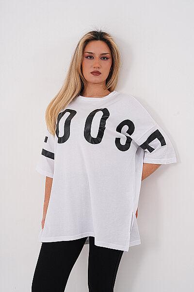Renk: Beyaz | Oversize Choose Baskılı Tshirt Kırmızı
