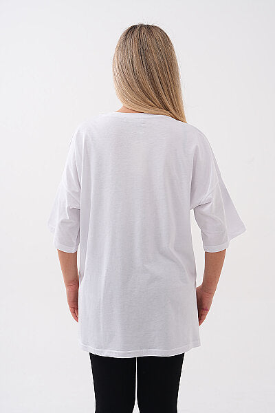 Renk: Beyaz | Oversize Choose Baskılı Tshirt Kırmızı