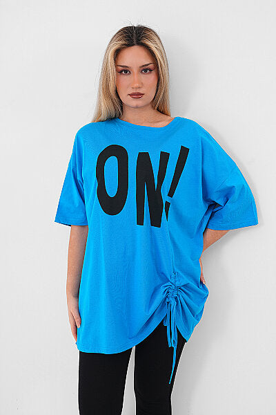 Renk: Turkuaz | Oversize ON! Baskılı Tshirt
