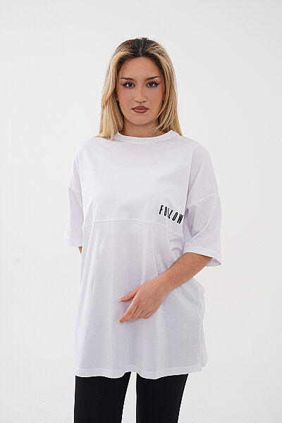 Renk: Beyaz | Oversize Follow Me Baskılı Tshirt