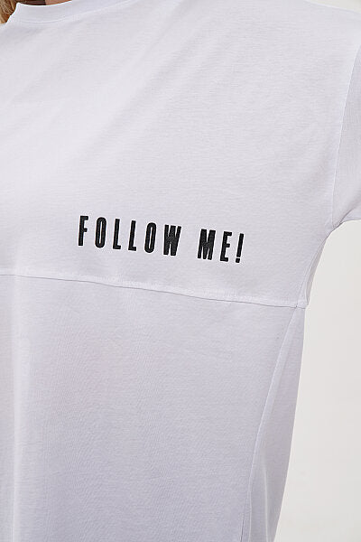 Renk: Beyaz | Oversize Follow Me Baskılı Tshirt