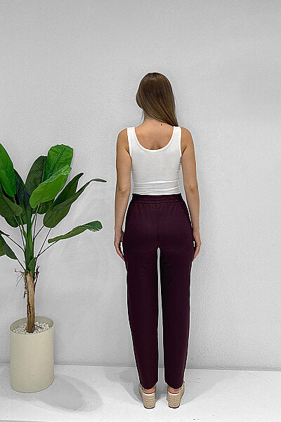 Renk: Mürdüm | Bağcıklı Beli Lastikli Pantolon