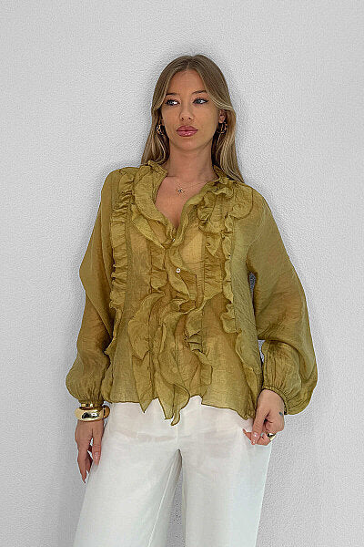 Renk: Gold | Fırfırlı Bluz