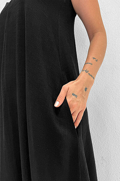 Renk: Siyah | M10174 Omuzdan Bağlamalı Maxi Elbise