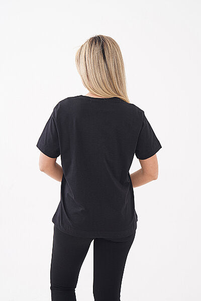 Renk: Siyah | Pastel Çiçek Baskılı Tshirt