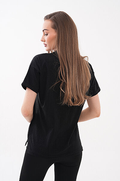 Renk: Siyah | Soyut Renk Bloklu Çiçek Bakılı Tshirt