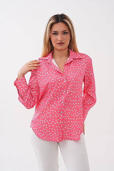 Renk: Pembe | T8003 Puantiyeli Saten Gömlek