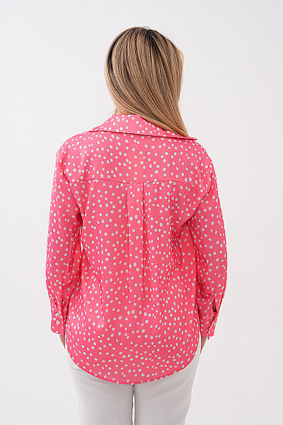 Renk: Pembe | T8003 Puantiyeli Saten Gömlek