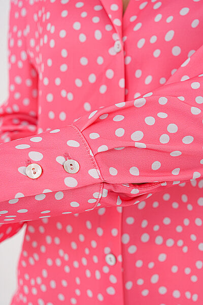 Renk: Pembe | T8003 Puantiyeli Saten Gömlek