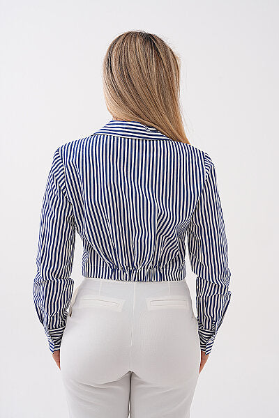 Renk: Lacivert | T8009 Çizgili Crop Gömlek