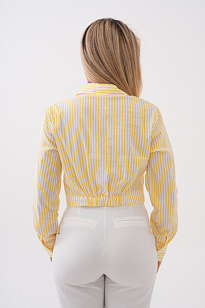 Renk: Sarı | T8009 Çizgili Crop Gömlek