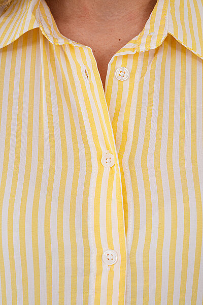 Renk: Sarı | T8009 Çizgili Crop Gömlek