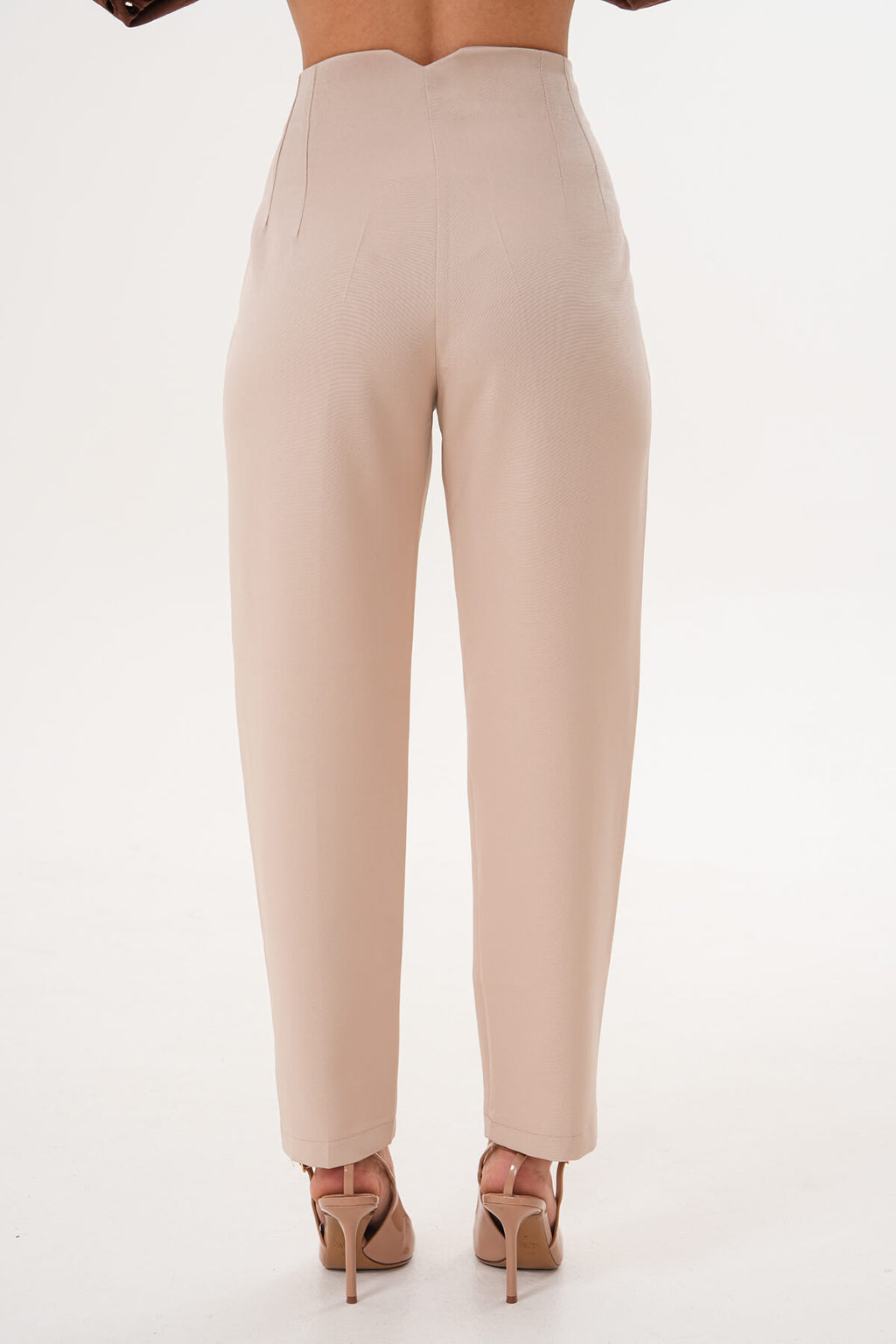 Renk: Bej | Yüksek Bel Dikiş Detaylı Crop Fit Pantolon
