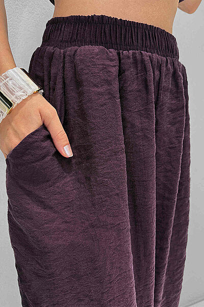 Renk: Mürdüm | Jakarlı Modal Şalvar Pantolon