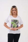Renk: Beyaz | Vintage Çiçek ve Kelebek Baskılı Tshirt