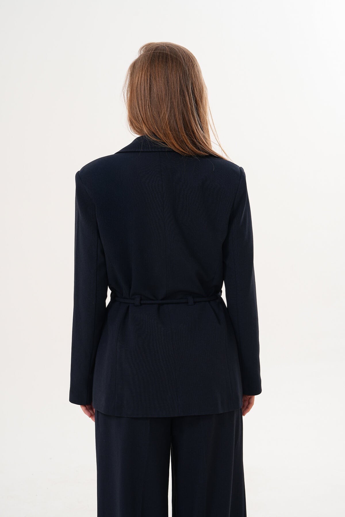 Renk: Lacivert | Kuşaklı Vatkalı Blazer Ceket