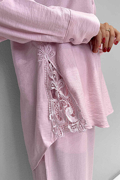 Renk: Pembe | Dantel Detaylı Takım MDG-25-D-77