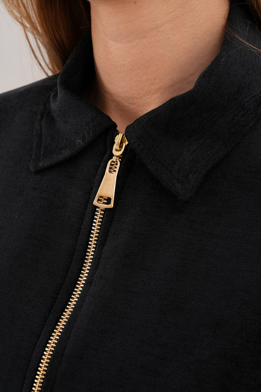 Renk: Siyah | Fermuarlı Crop Mont