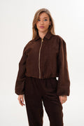 Renk: Kahverengi | Fermuarlı Crop Mont