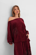 Renk: Bordo | Dantel Detaylı Bluz